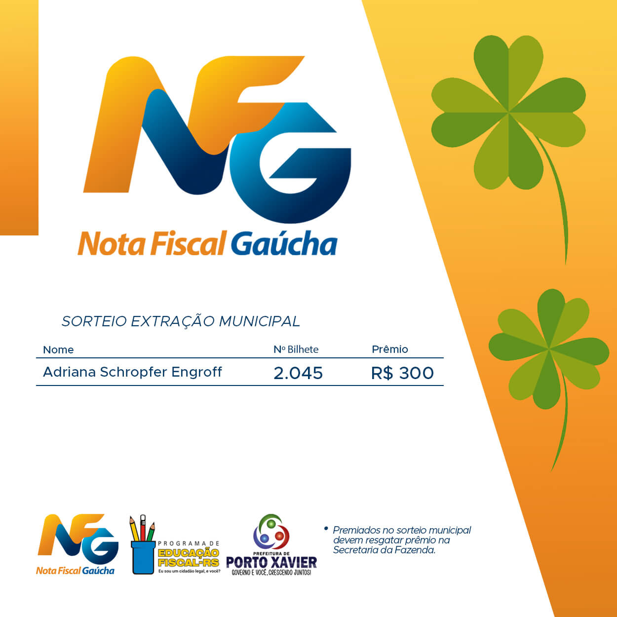 REALIZADO SORTEIO NOTA FISCAL GAÚCHA DO MÊS DE SETEMBRO